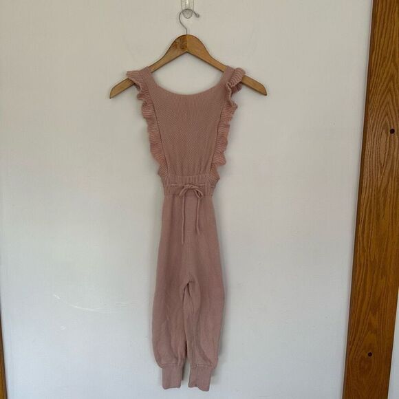 Holley + Sage Little Girls Pale Dusty Pink Merino Wool Made in Peru Knit Romper - Picture 2 of 13